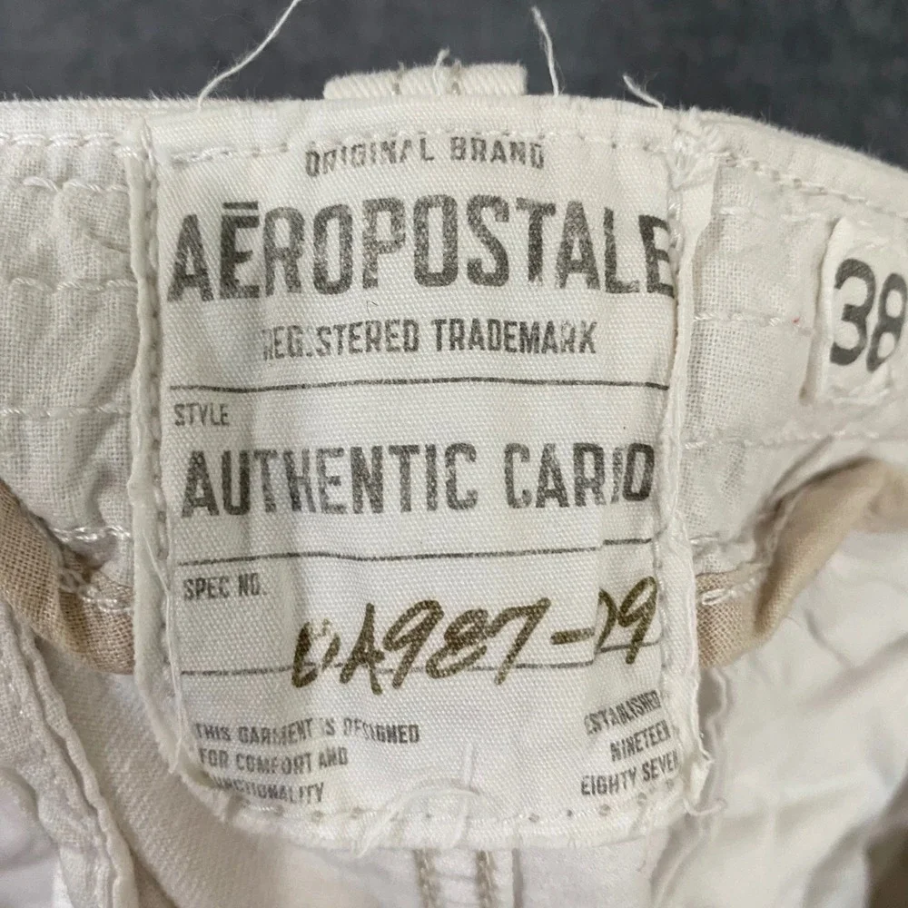 Aeropostale Mens Authentic Cargo Shorts Off White Cream Cotton Twill Size 38